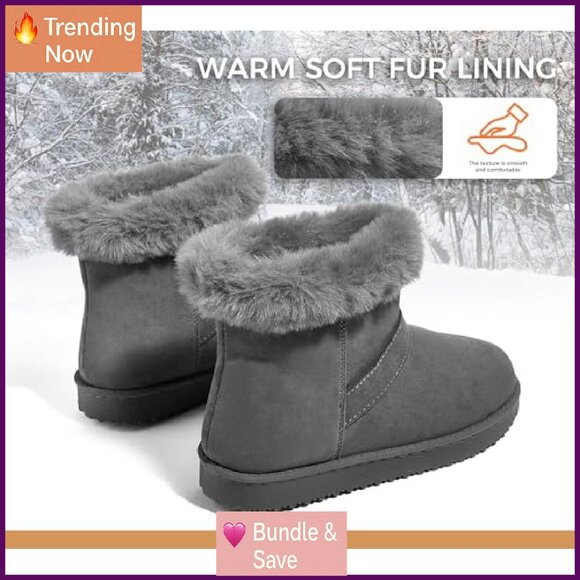 Women's Snow Boots Winter Warm Ankle Booties Suede Fur Lined Water-Resistant - Picture 5 of 8